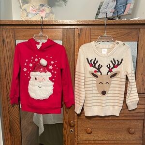 4T Santa Hoodie Sweatshirt and Reindeer Sweater